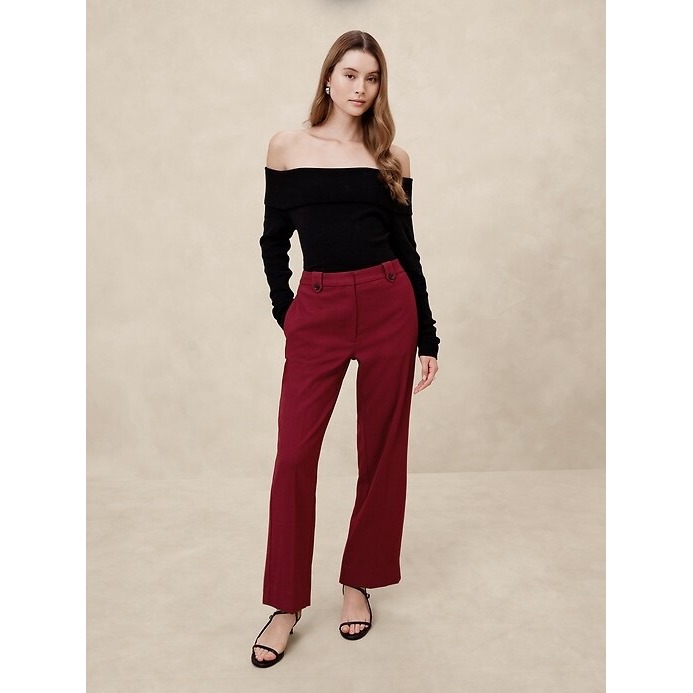 Banana Republic Red Flannel Straight Trouser Ankle Pants 8 Petite 568283-01